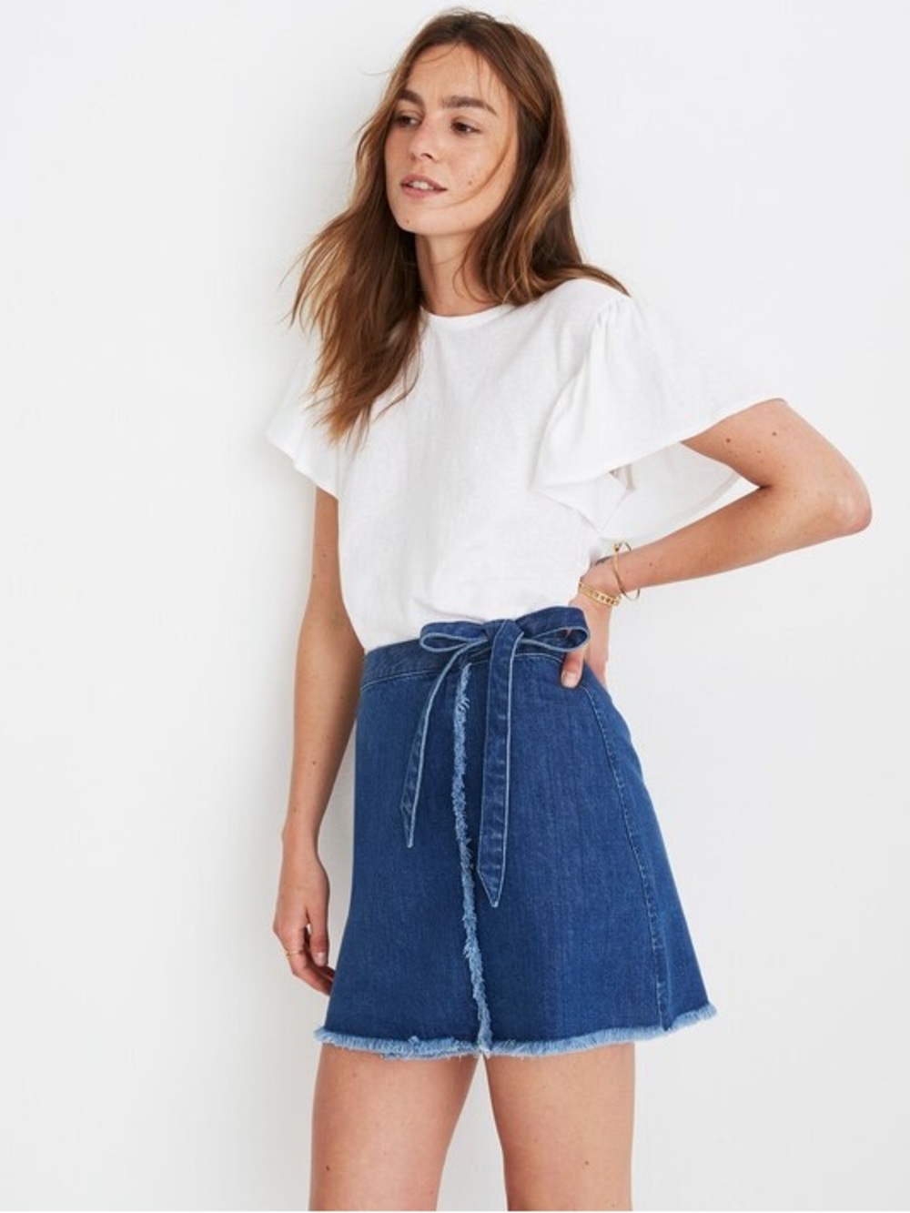 Madewell Raw-Hem Mini Wrap Jean Skirt Size 6 Cardiff Wash Denim 100% Cotton - Picture 1 of 13